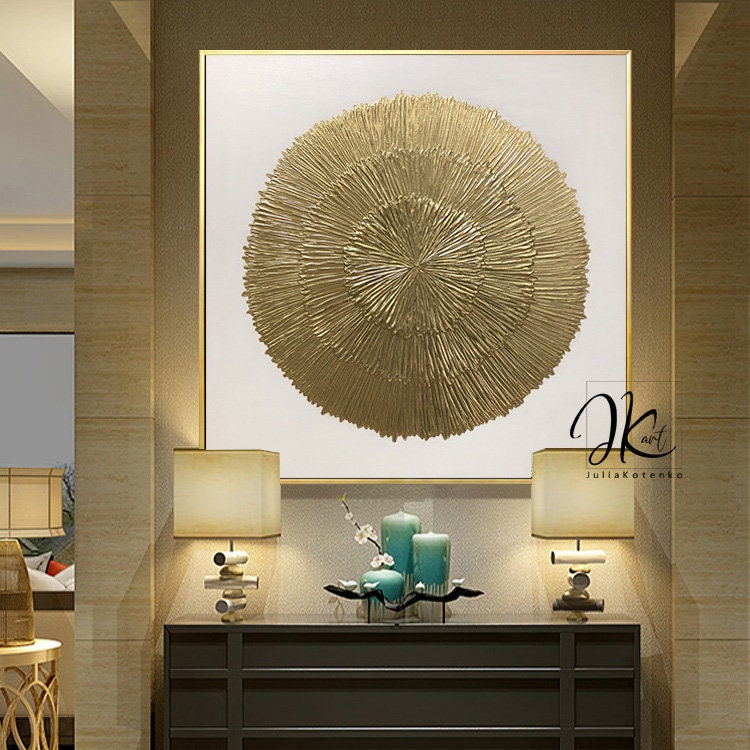 Gold Leaf Paintingsunberst Wall Decor Large Wall Art Gold Etsy