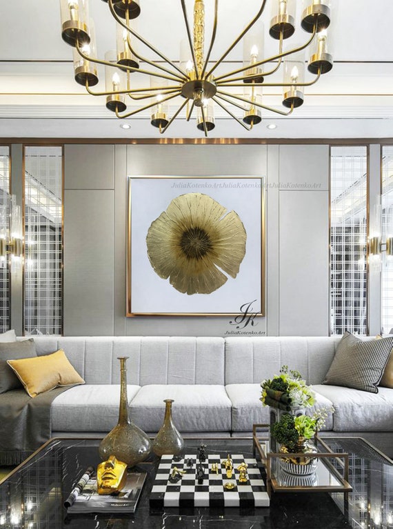 Flower Painting On Canvas Wall Art Gold Leaf Art Abstract Flower Painting Large Wall Art Textured Painting On Canvas By Julia Kotenko