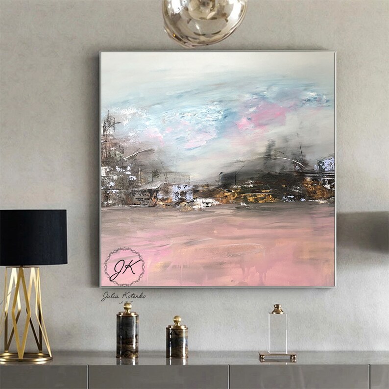 Original Landscape Canvas PaintingOver Bed Wall Art Pink Etsy