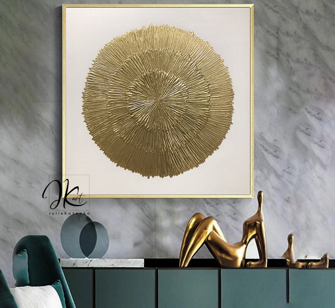 Gold Leaf PaintingSunberst Wall Decor Large Wall Art Gold Etsy
