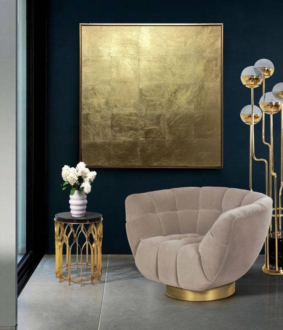 Large Gold leaf wall decor Metallic painting Minimalist Etsy