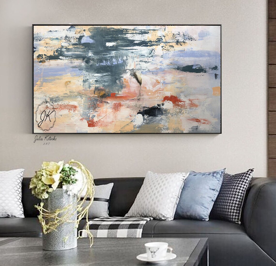Above bed decor Abstract Painting on Canvas Large Wall Art Etsy