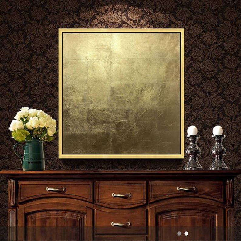 Large Gold leaf wall decor Metallic painting Minimalist Etsy