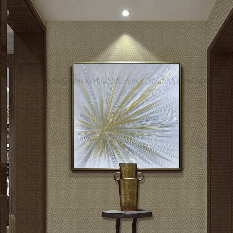 Large Canvas Painting Texture Wall Art Gold Painting Silver Etsy