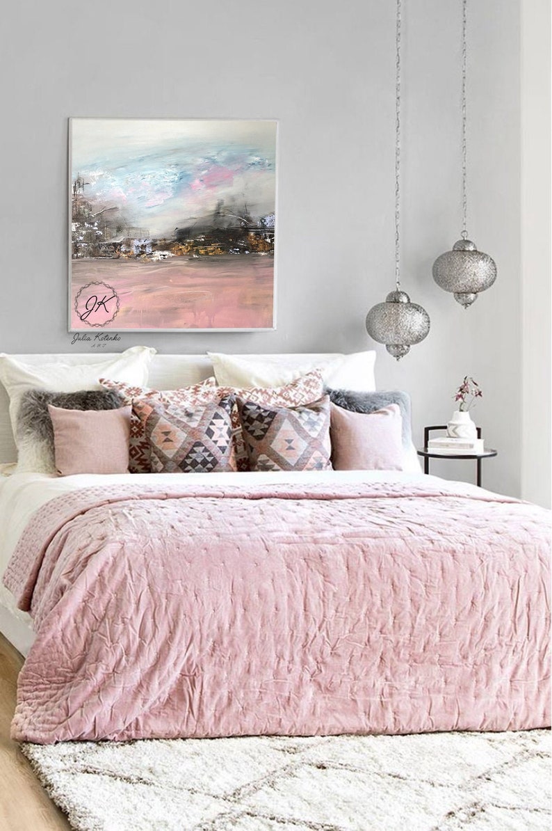 Original Landscape Canvas PaintingOver Bed Wall Art Pink Etsy