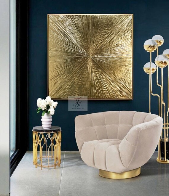 Gold Leaf Art Large Wall Art Abstract Painting Gold Etsy