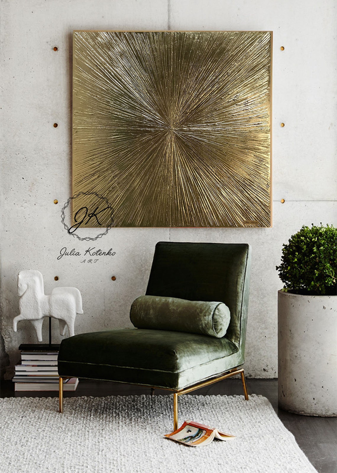 Gold Leaf Painting Large Wall Art Gold Wall Decor Texture Etsy