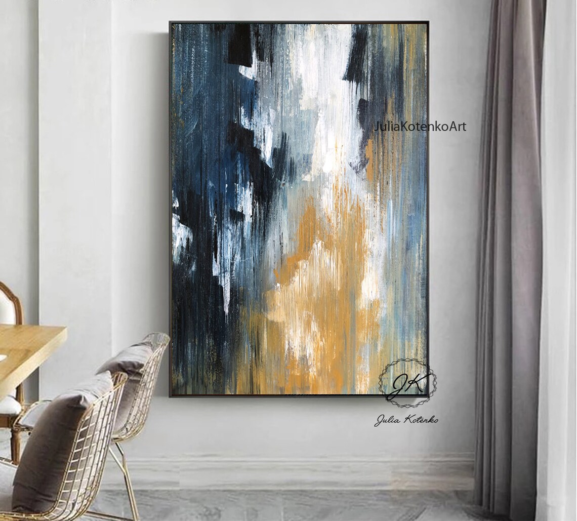 Navy Blue Painting Custom Oil Painting Canvas Art Large Etsy