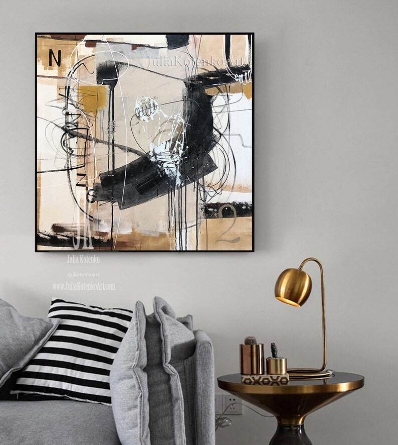 Oil Canvas Painting Beige Brown Painting Wall Art Abstract Etsy