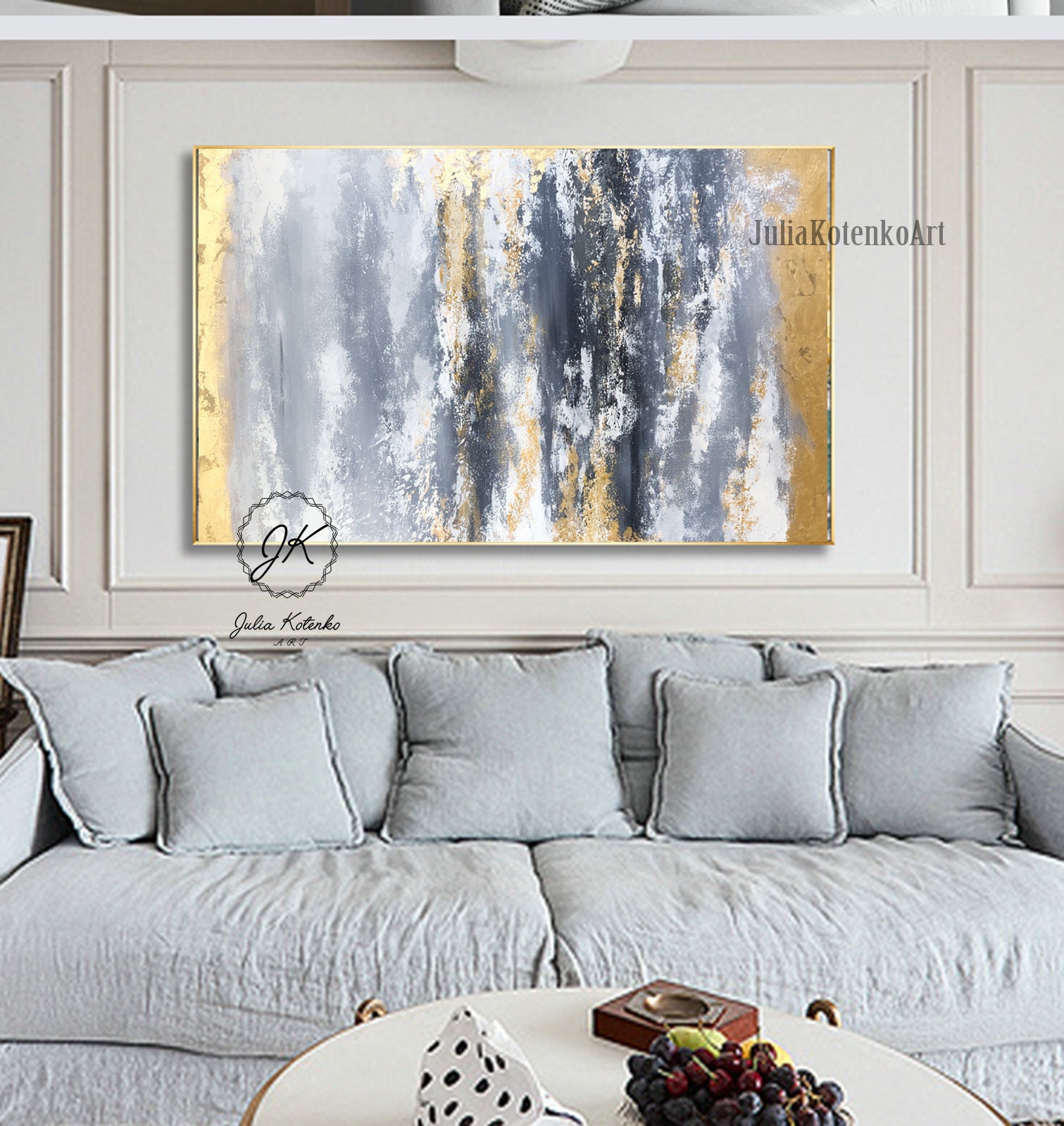 Over the bed abstract canvas Gold Leaf Painting Etsy