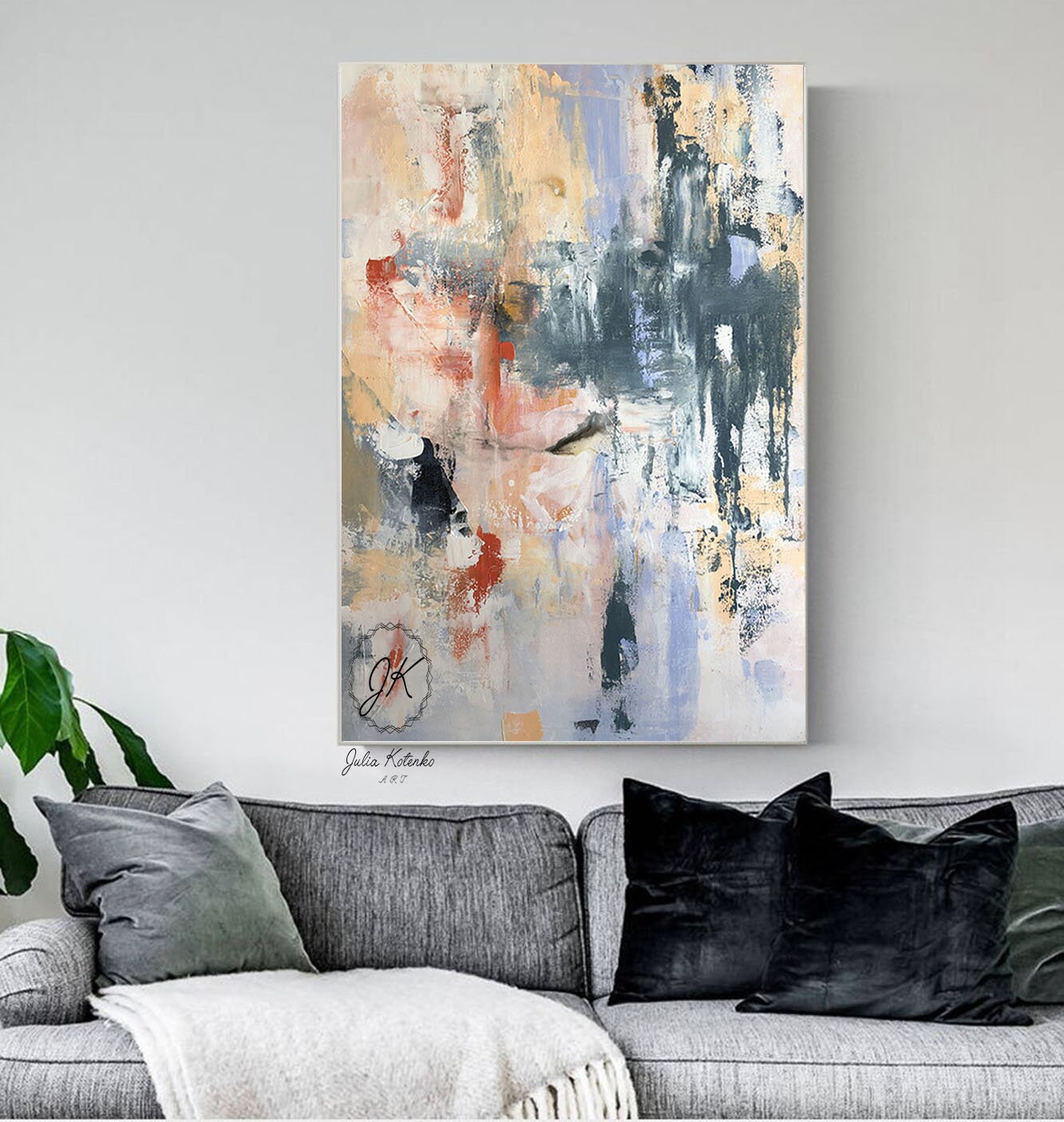 Above bed decor Abstract Painting on Canvas Large Wall Art Etsy