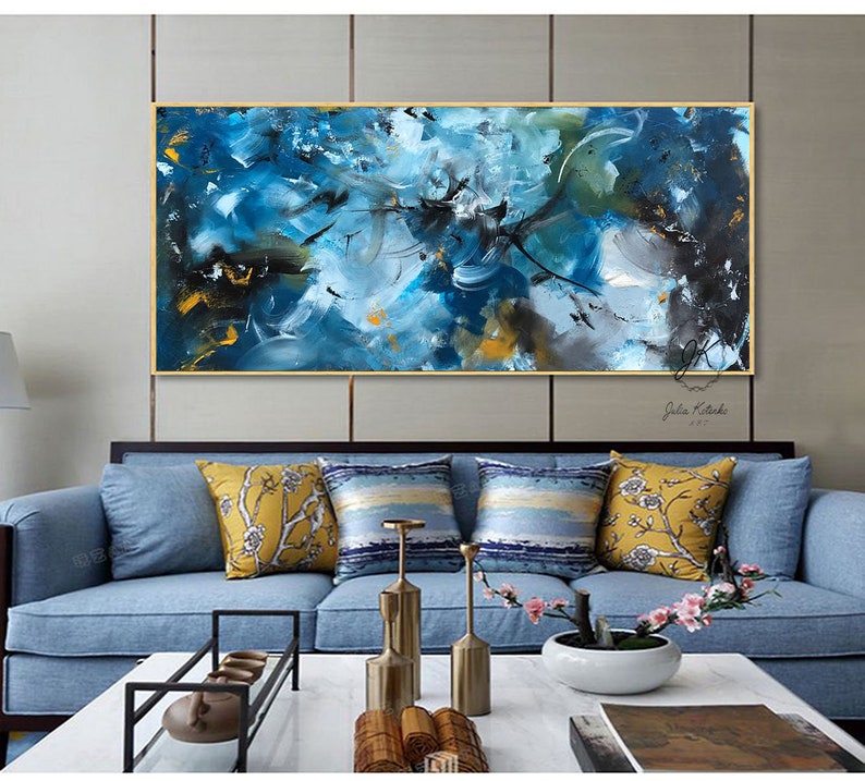 Extra Large wall art Blue Wall Decor Textured Abstract Etsy