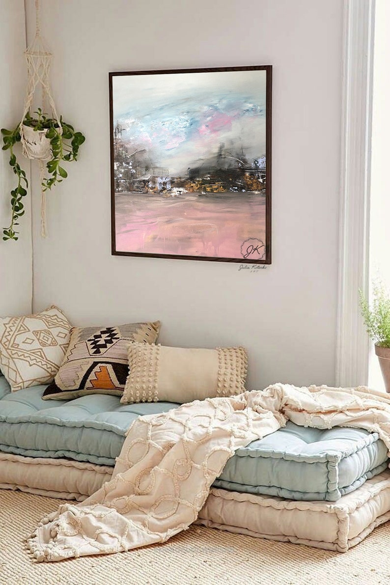 Original Landscape Canvas PaintingOver Bed Wall Art Pink Etsy