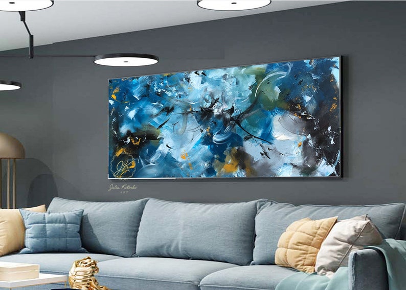 Extra Large wall art Blue Wall Decor Textured Abstract Etsy