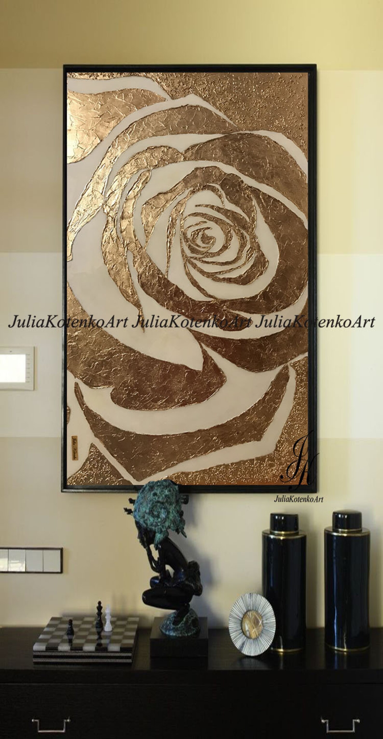 Large Abstract Painting Rose Gold Painting Textured Painting Etsy