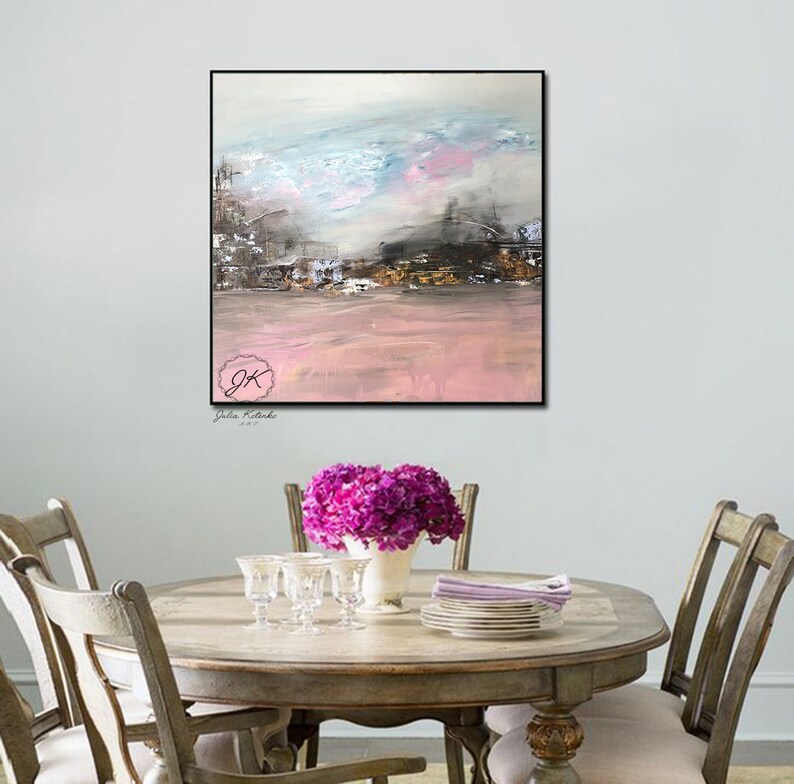 Original Landscape Canvas PaintingOver Bed Wall Art Pink Etsy