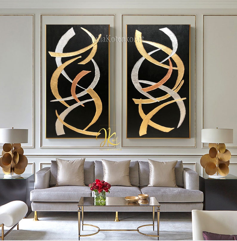 Oversize Silver Leaf Art Set of 2 Silver Wall Decor Original Etsy