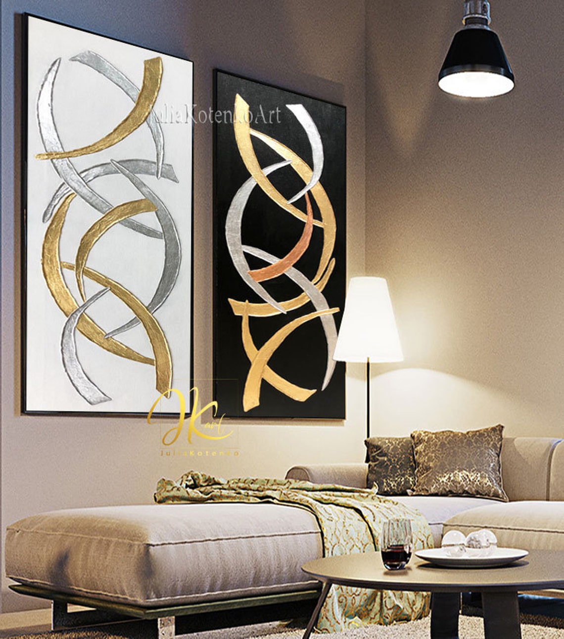 Oversize Silver Leaf Art Set of 2 Silver Wall Decor Original Etsy