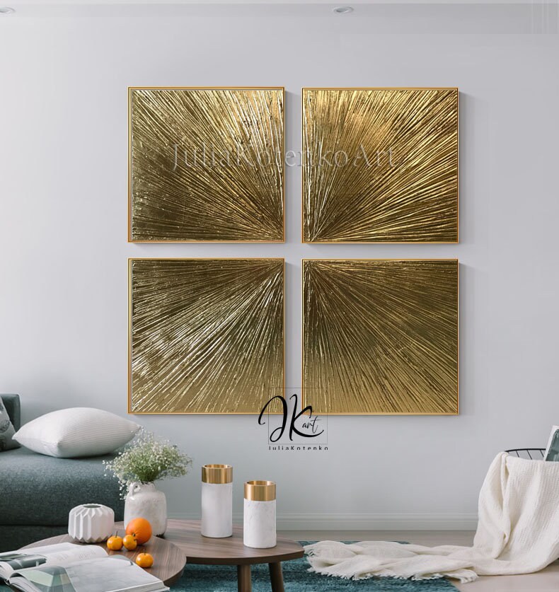 Gold Leaf Painting Set of 4 Gold Wall Decor Over Bed Decor Etsy