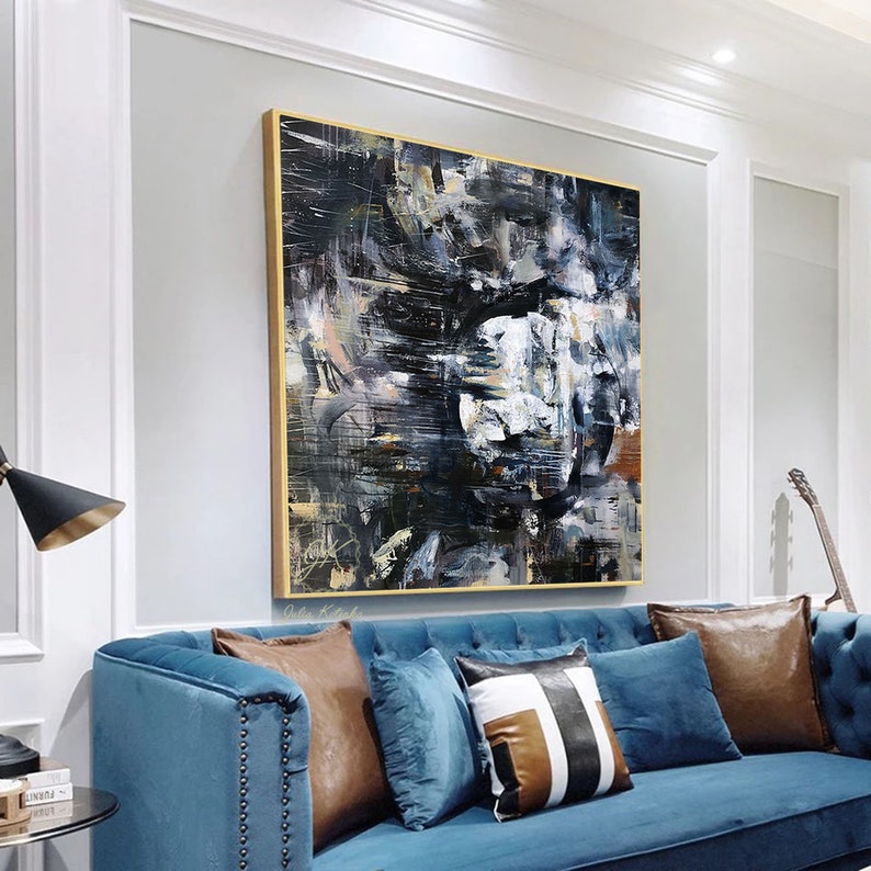 Extra Large Wall Art Navy Blue Wall Art Dark Abstract Etsy