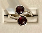 Sterling Silver 6mm Bypass Ring- 6mm Garnet Cabochon Stones 934