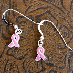 Sterling Silver Enameled Pink Ribbon Earrings              252