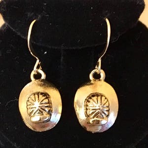 Fireman's Helmet Antiqued Gold Plated Pewter Earrings        143