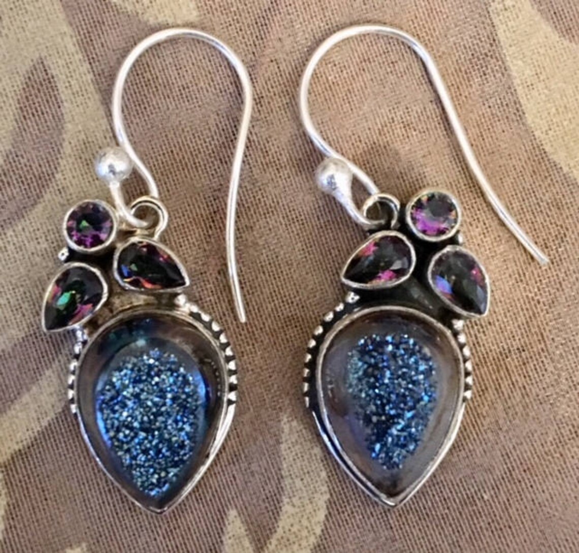 Sterling Silver Titanium DruzyRainbow Earrings 410 Etsy