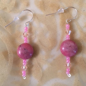 Sterling Silver Pink Glass Bead Earrings 497 image 1