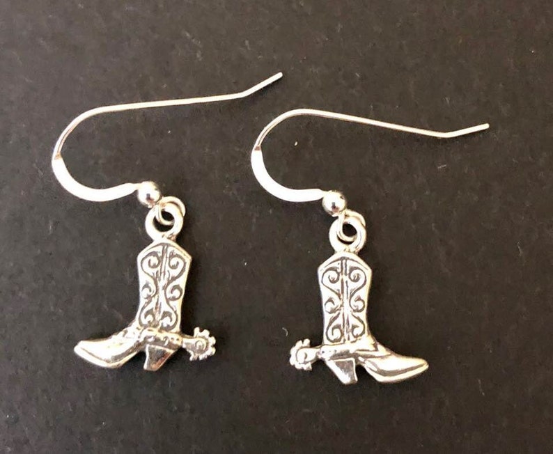 Sterling Silver Cowgirl Boots with Spurs Earrings 297