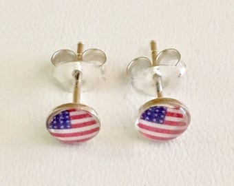 Sterling Silver American Flag Earrings         1028