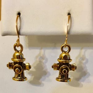 Fire Hydrant Antiqued Gold Plated Pewter Earrings               007
