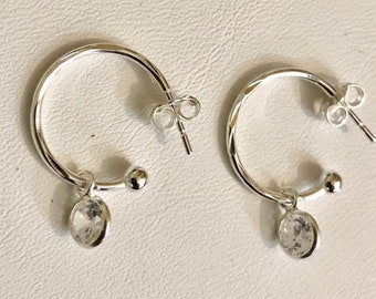 Sterling Silver Hoop Earrings with CZ Drop Charms         462