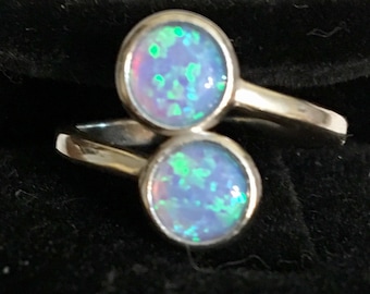 Sterling Silver 6mm Opal Bypass Ring              931