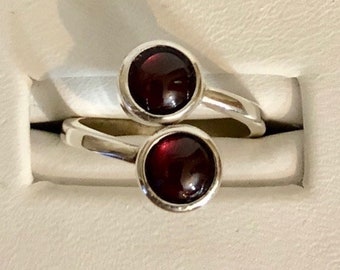 Sterling Silver 6mm Bypass Ring- 6mm Garnet Cabochon Stones           934