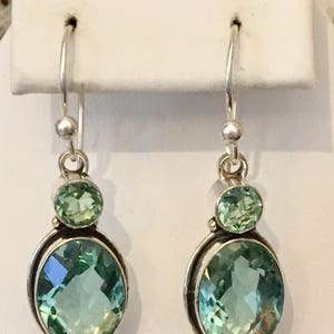 Sterling Silver Burmese Aqua Apatite Earrings       414
