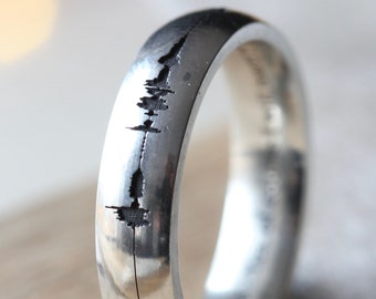 Personalised Soundwave Ring, Gift For New Mums, Wedding Vows, Engraved Voice Recording of Singing, Unique Gift, Father's Day Gift