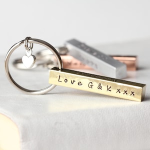 Brass Key Ring 21 Year Anniversary Gift For Wife or Husband, Hand-Stamped Personalised Brass Brass Key Ring 21