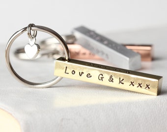 Brass Key Ring 21 Year Anniversary Gift For Wife or Husband, Hand-Stamped Personalised Brass Keyring Gift For Her or Him, Father's Day Gift