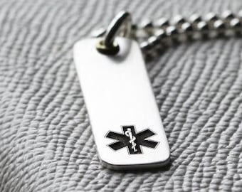Sterling Silver Medical Alert Allergy Personalised Necklace, Medic ID for Necklace, Medical Necklace, Trendy Xmas Christmas Gift