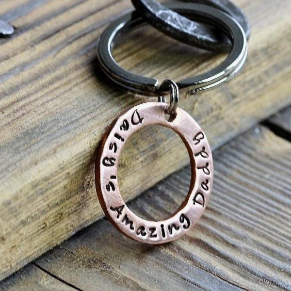 Hand-Stamped Personalised Copper Keyring, Father's Day Gift