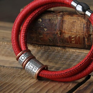 Red Leather and Silver Medical Alert Bracelet, Silver Medical Alert, Allergy Bracelet, Soft Bright Red Medical ID Xmas Christmas Gift