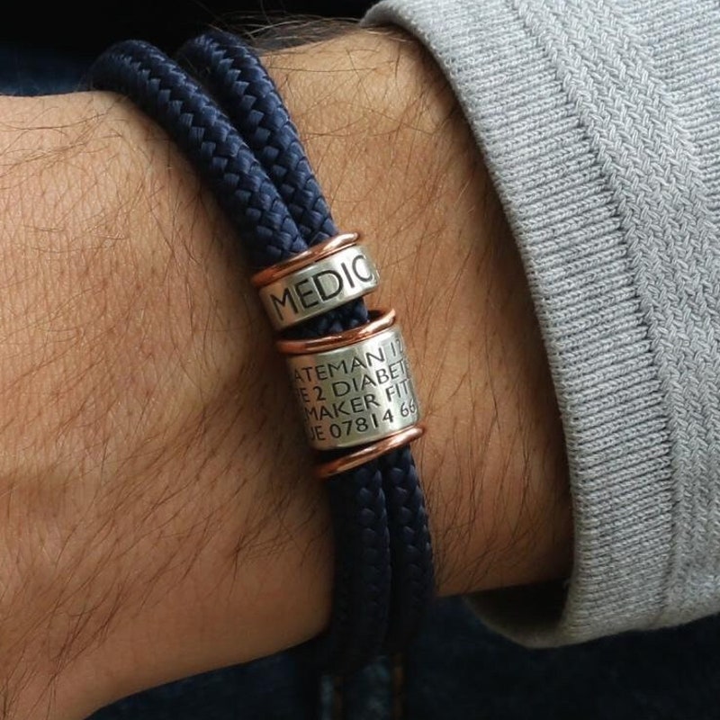 Personalized Nylon Medical Alert Bracelet, Paracord Medical Alert Bracelet, Silver Medical Alert, Allergy Bracelet, Navy Blue Medical Id Bracelet