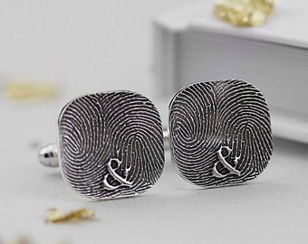 Fingerprint Cufflinks, Mens Double Fingerprint Cufflinks, 925 Sterling Silver, Personalised Couples Xmas Christmas Gift