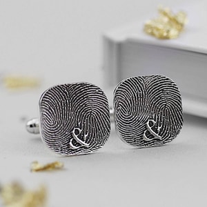 Fingerprint Cufflinks, Mens Double Fingerprint Cufflinks, 925 Sterling Silver, Personalised Couples Xmas Christmas Gift