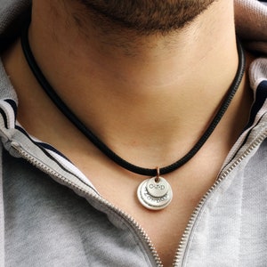 Personalised Silver Disk and Leather Necklace, Mens Personalised Christmas Gift image 2