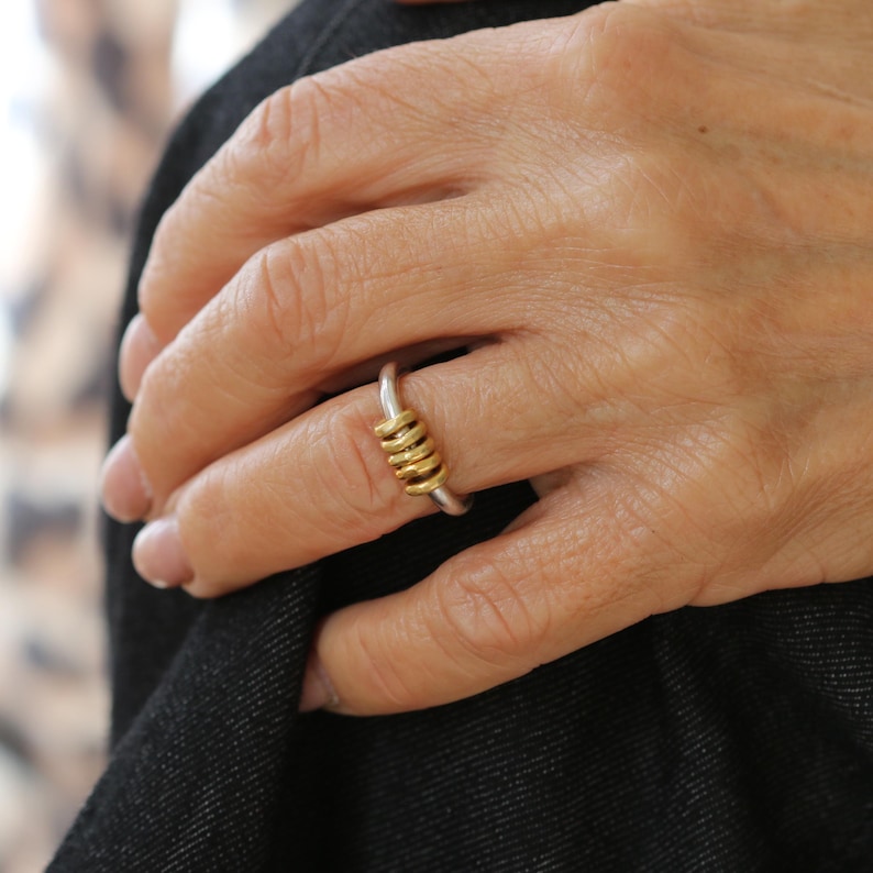 Handmade Silver Ring with Gold Milestone Rings - Personalised and Unique Jewellery Xmas Christmas Gift image 3