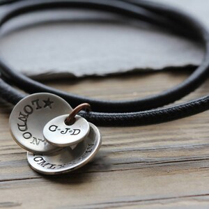 Personalised Silver Disk and Leather Necklace, Mens Personalised Christmas Gift image 3