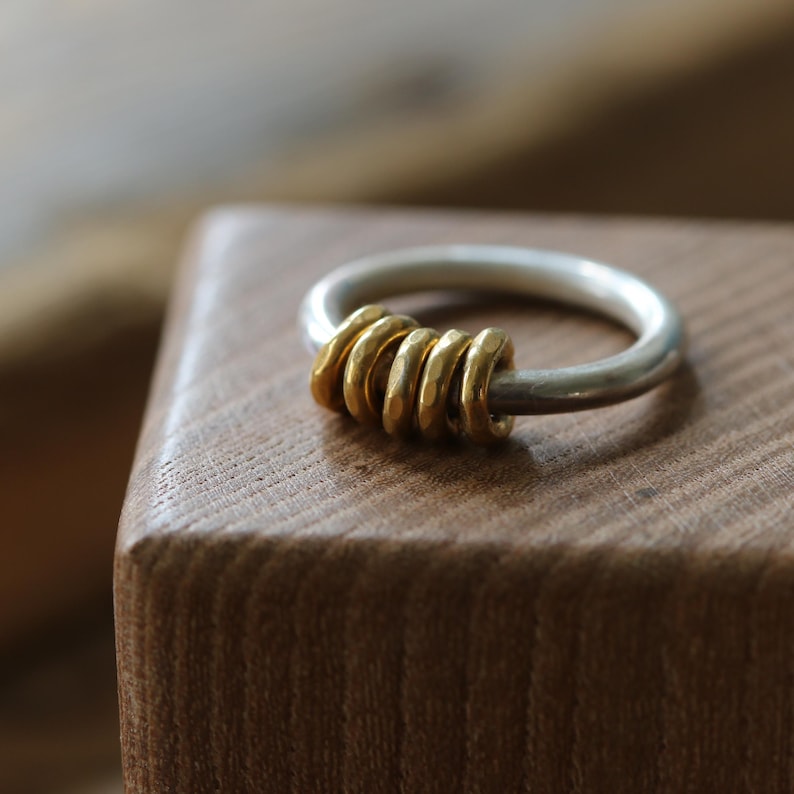 Handmade Silver Ring with Gold Milestone Rings - Personalised and Unique Jewellery Xmas Christmas Gift image 2