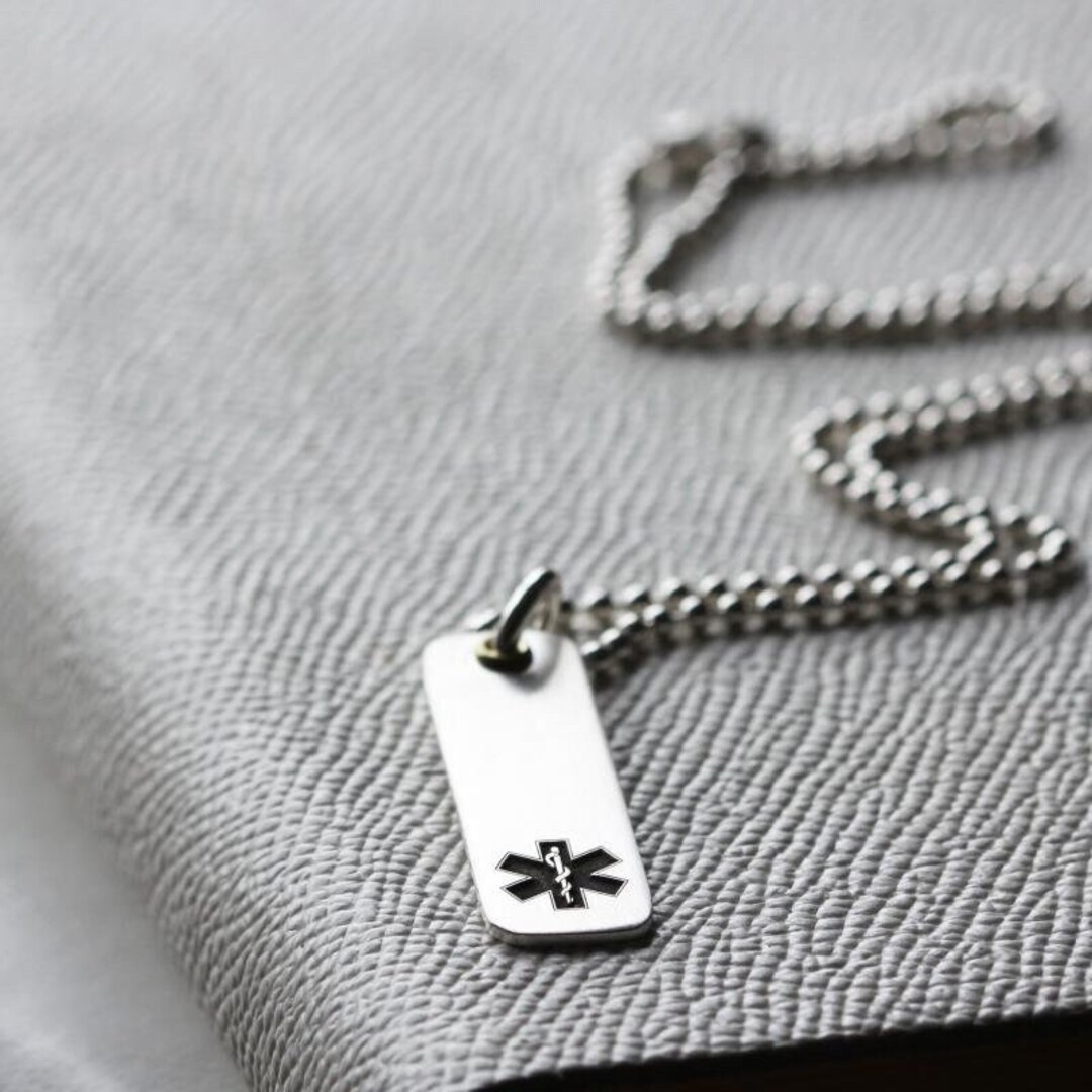 Sterling Silver Medical Alert Allergy Personalised Necklace, Medic ID ...
